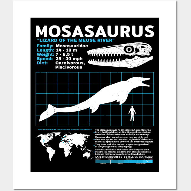 Mosasaurus Dinosaur Fact Sheet Wall Art by NicGrayTees